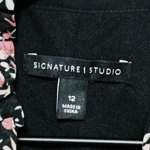 Signature Studio Dress Women's Size 12 Black Multicolor Ditsy Floral Zip Up - Picture 5 of 8
